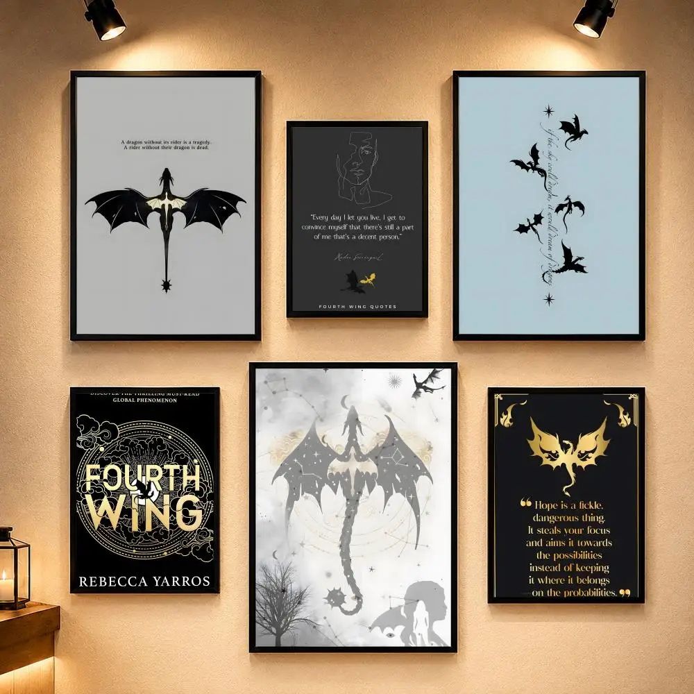 Fantasy Novel F-Fourth WingS Poster Vintage Retro Anime Poster Stickers Peel and Stick Wall Art Home Decor