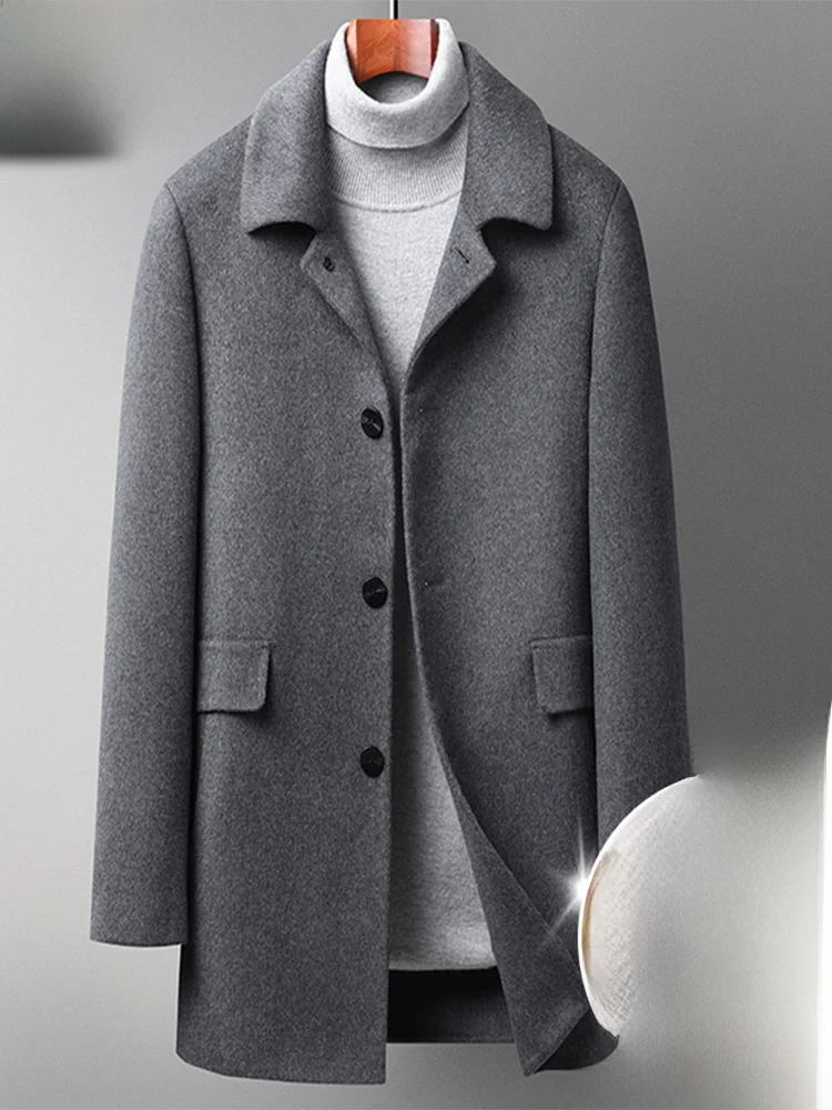 

Double-Faced Woolen Men's Coat Casual Sle Long Length Collar up Windbreaker Outerwear TUCANO Stand Fit Winter Jaet