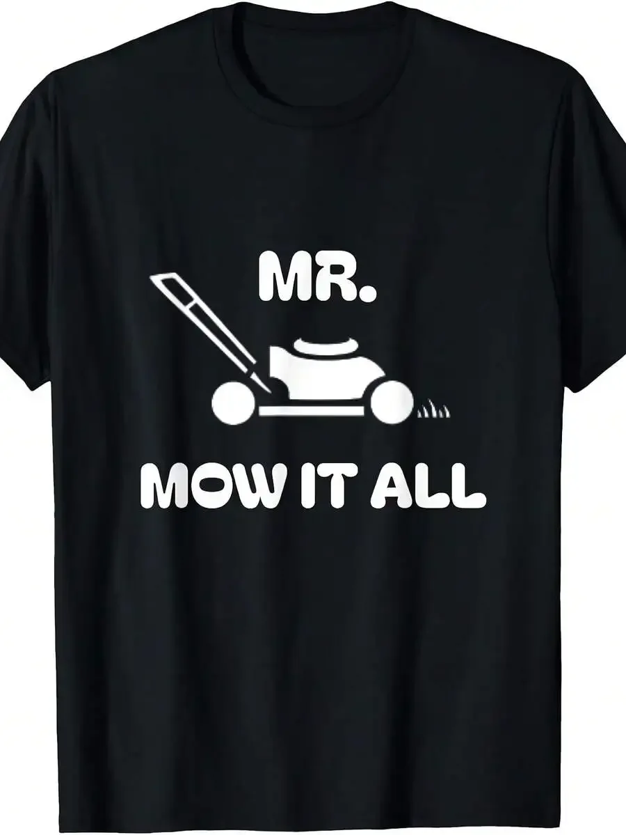 (Highly Recommended) Lawn Mower Set Mr Mow It All Lawn Mowing Dad-Shirt Men's Round Neck-Shirt, Short Sleeve Casual-Shirt, Unise