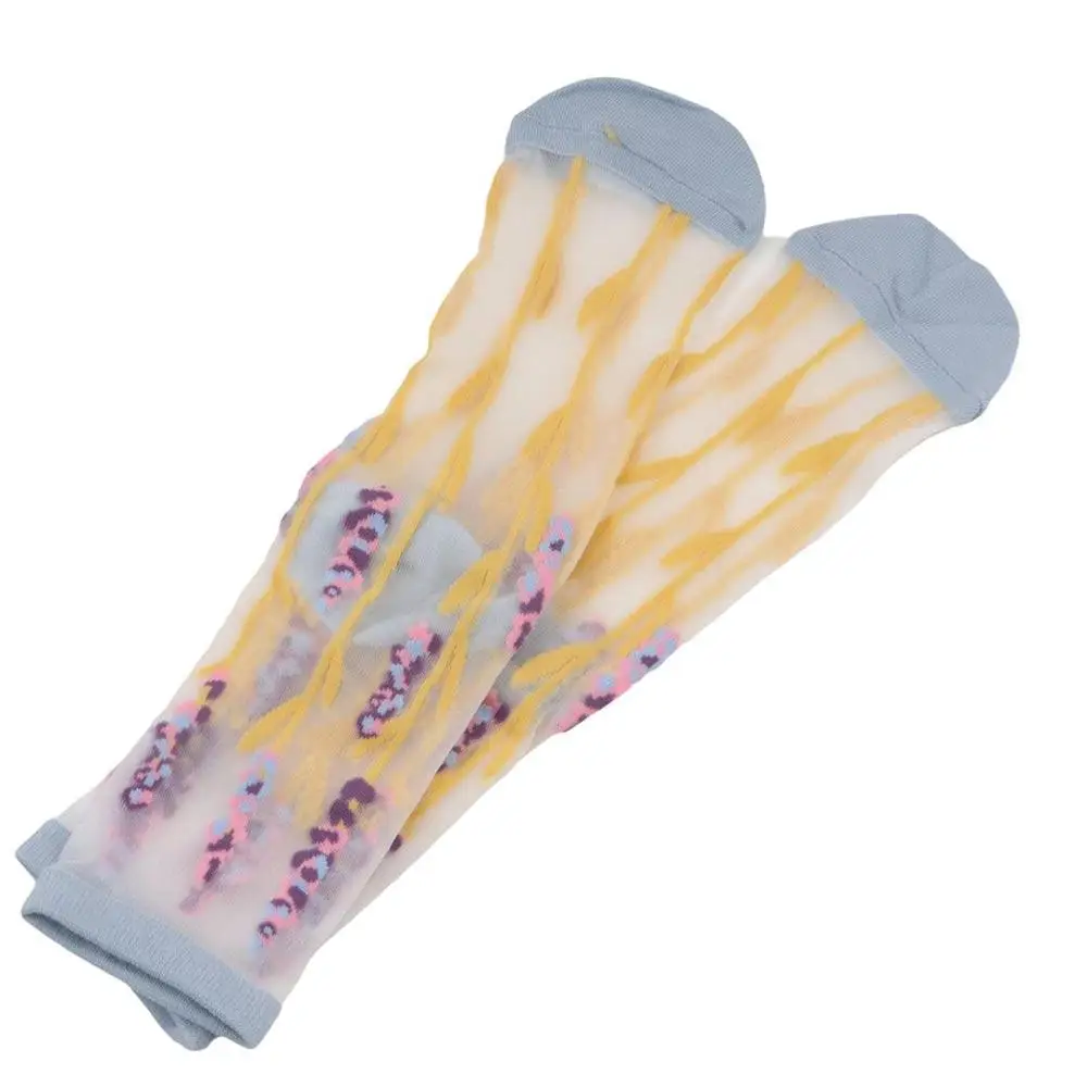 Ultra-thin Sweet Crystal Silk Socks Summer Embroidery Korean Women's Socks Middle Tube Socks Flower Socks Floral Hosiery