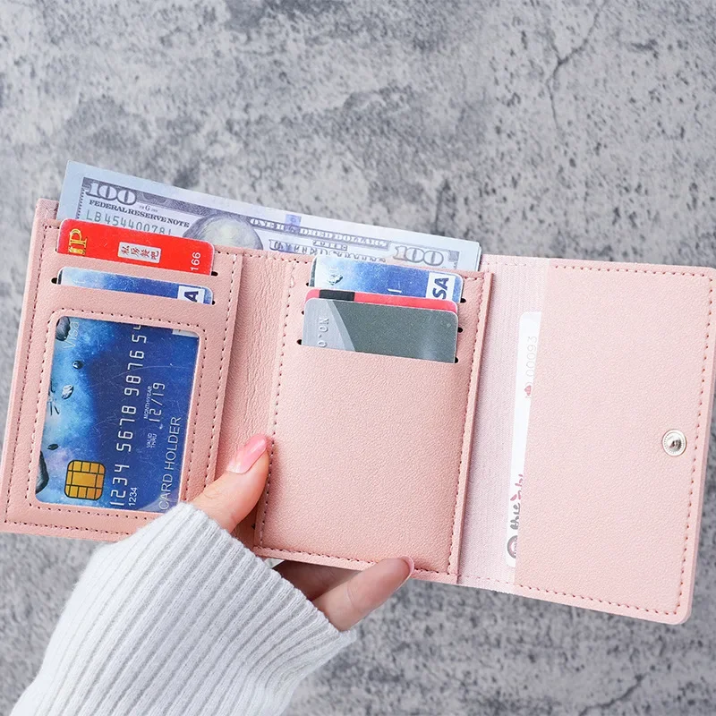 Korean Fashion Cartoon PU Leather Wallets Women Short Multifunctional Card Holders Key Wallets Cute Children Students Wallets