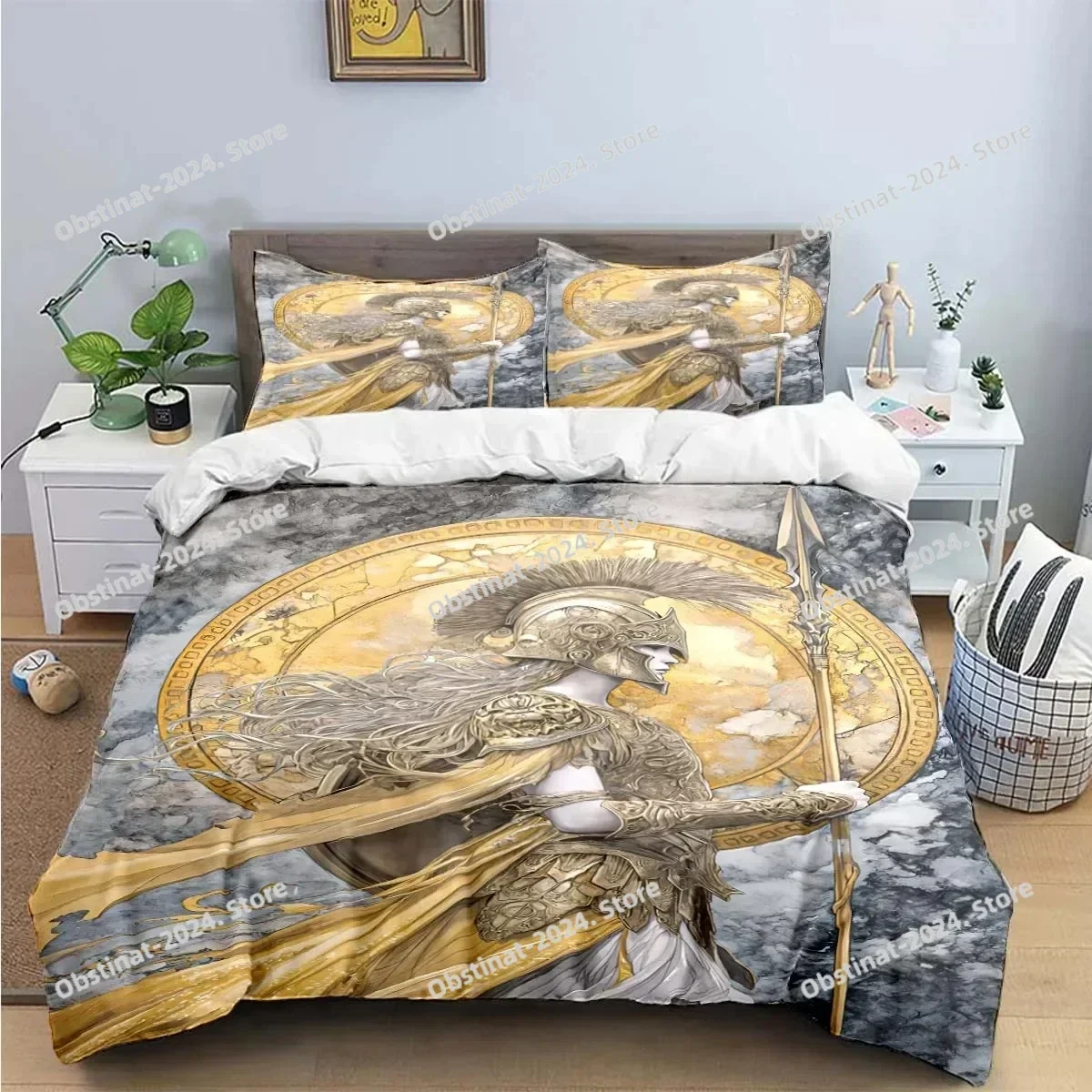 3D Greek Mythology Athena Print Creative Print Duvet Cover Pillow Case Bedding Set Four Season Large Three Piece Flat Sheet Set