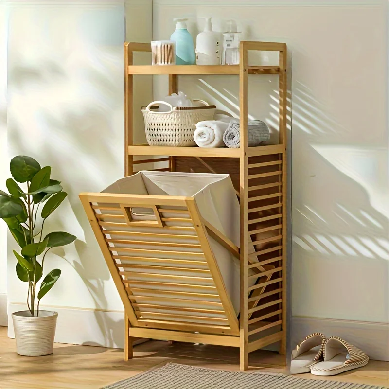 

Modern Bamboo Laundry Hamper With Dual Compartments - Versatile Storage Basket For Clothes, Toys & More - Perfect For Bathroom