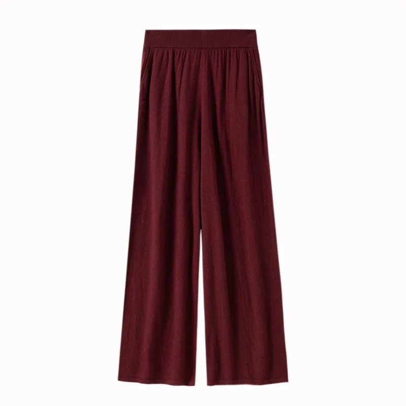 2025 Women's Autumn/Winter New 100% Wool Knitted High Waist Drop Feel Loose Solid Color Skin-friendly Casual Straight Leg Pants