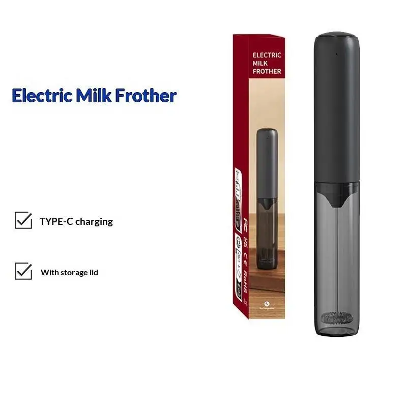 Rechargeable Electric Milk Frother With Type C Charging And Storage Lid Perfect For Making Latte Cappuccino Coffee