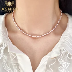 ASHIQI Natural Freshwater Pearl 925 Sterling Silver Necklace Adjustable for Women