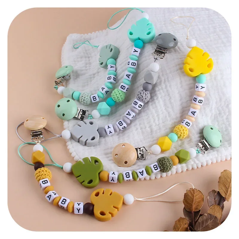 Customized Baby Pacifier Clip Chain Personalized Name Dummy Holder Silicone Teething Beads Soother Anti-Lost Chains Chew Gifts