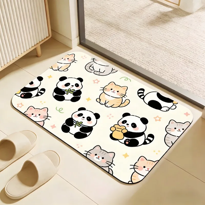 Super Absorbent Diatom Doormat, Kawaii Cartoon Animals Print Non-slip Floor Rug, Easy Clean Mat for Kitchen, Bathroom