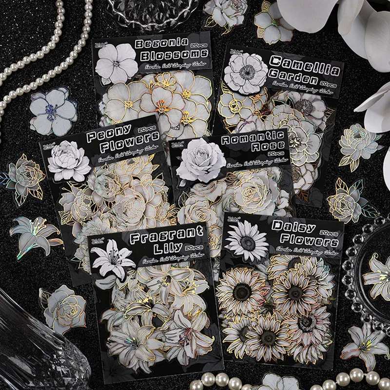 

120PCS Floral Stickers for Journaling with Holographic Foil, Retro Background Decorative Stickers PET Material for Scrapbooking