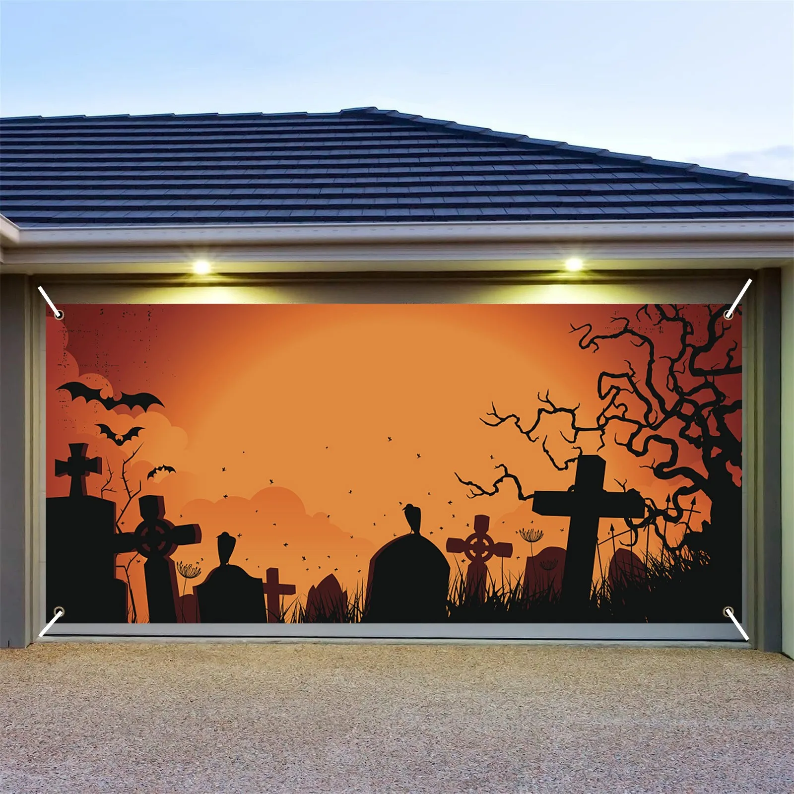 480x210cm Happy Halloween Holiday Banner Decoration Outdoor Garage Door Cover Large Door Cover Wall Banner Backdrop Cloth Mural