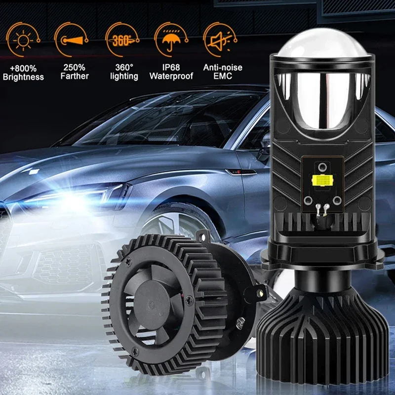 2PCS Double Light Lens H4 Car Headlights Motorcycle Far and Near Light Super Bright Spotlight H4 Fisheye Lights Car Accessories