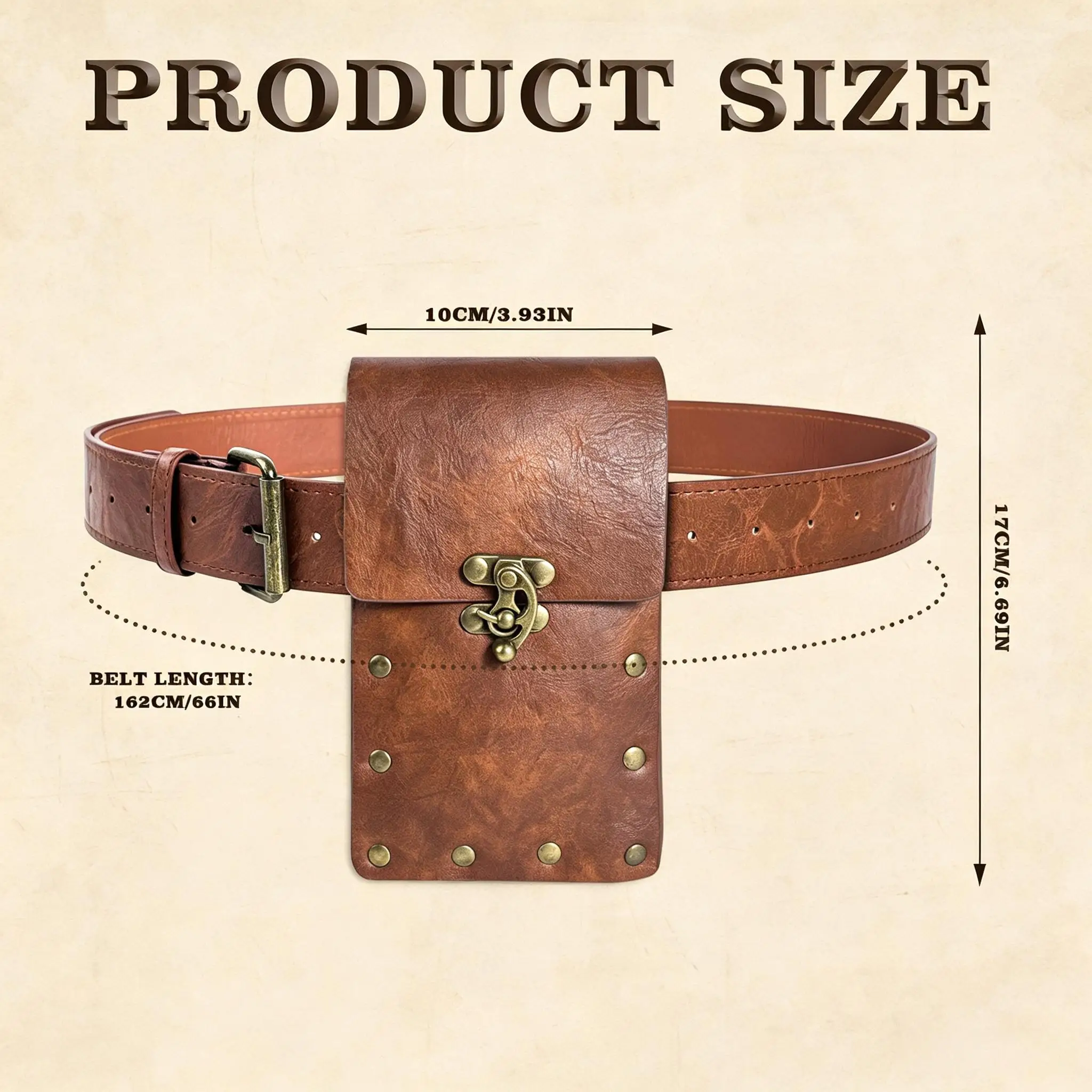 Mittelalterliche Renaissance-Gürteltasche aus PU-Leder, Vintage-Nieten-Hüfttasche, Cosplay-Kostüm-Accessoire für Telefon und Kleinteile – Detail 8