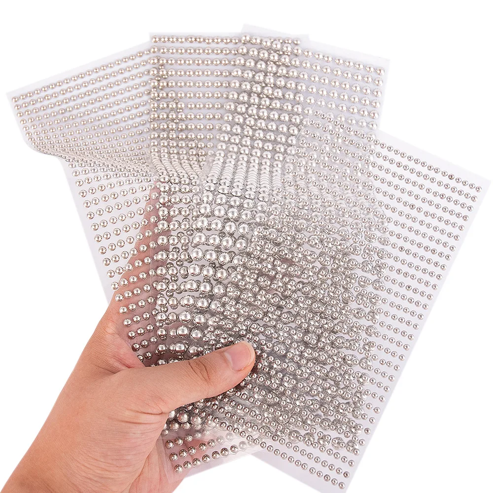 3-6MM Scrapbooking Supplies Golden and Silver Color Half Round Pearls Stickers Self-Adhesive Faux Pearl Embellishment For Crafts
