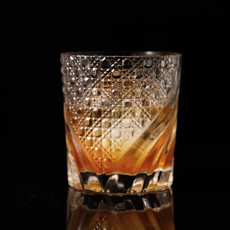 

2pcs Whiskey Cup Crystal Glass 280ml Wine Cup Transparent Drinkware for Bar/Home Spirit Cups Embossed Water Cup