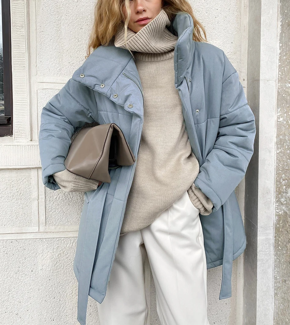

Autumn and Winter Standing Collar Cotton Jacket with Versatile Temperament Mid Length European and American Cotton Jacket