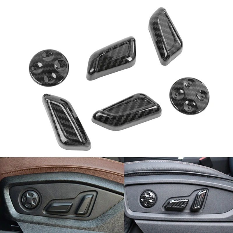 

6Pcs/Set ABS Chrome Silver/Carbon Striation Car Seat Adjustment Button Switch Cover Decoration Trim For Audi Q5 2018-2020