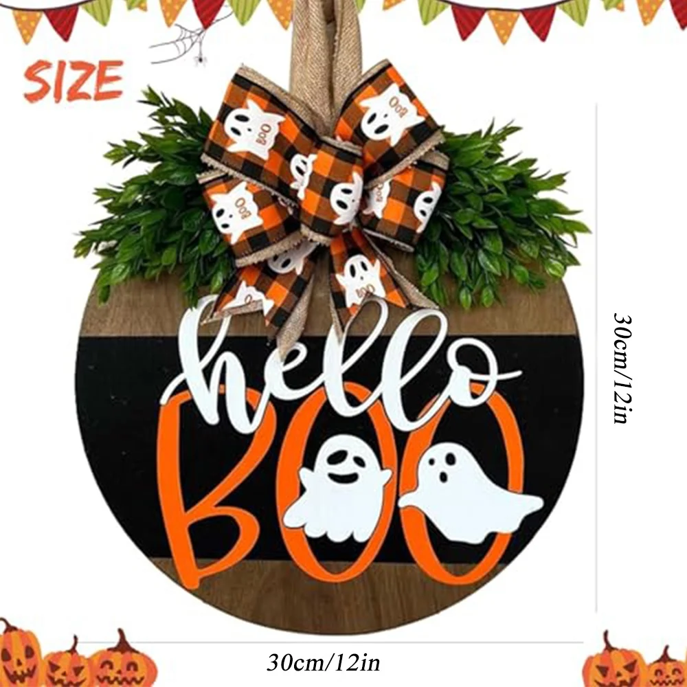 Halloween Decorations Wooden Boo Wreath Ghostface Bow For Front Door Home Hanging Farmhouse Fall Decor