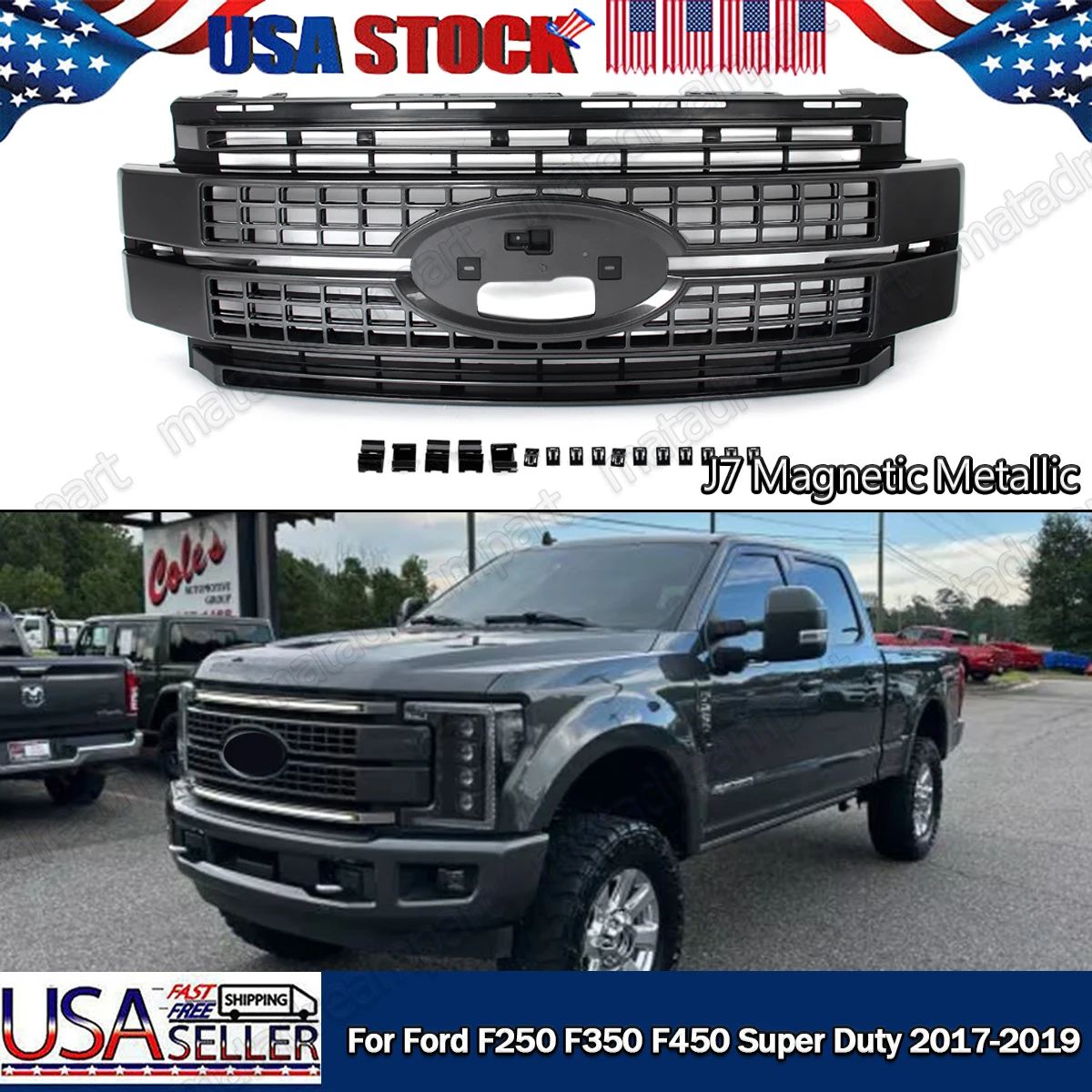 

Front Bumper Grille Fit For Ford F250 F350 F450 Platinum 2017-2019 Super Duty Magnetic Metallic Front Hood Grille Racing Grills
