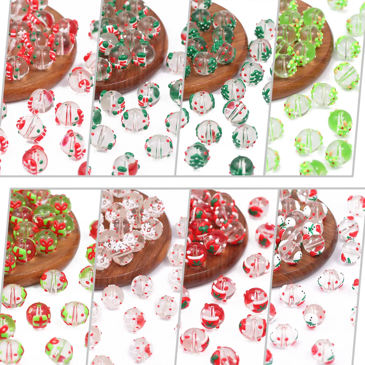 

3Pcs 12mm Christmas transparent Glass Hand-drawn Spacer Loose Beads For Jewelry Bracelets Necklace Making DIY Accessories