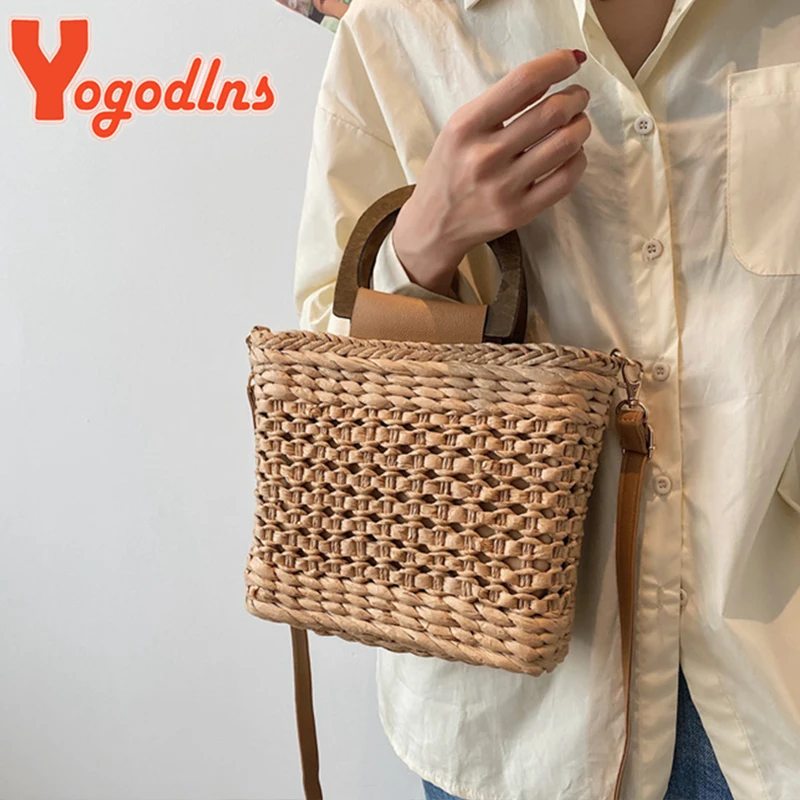 Yogodlns Bohemian Straw Bag For Women Summer Straw Beach Bag Handmade Handle Bag Large Capacity C rossbody Bag Lady Purse sac