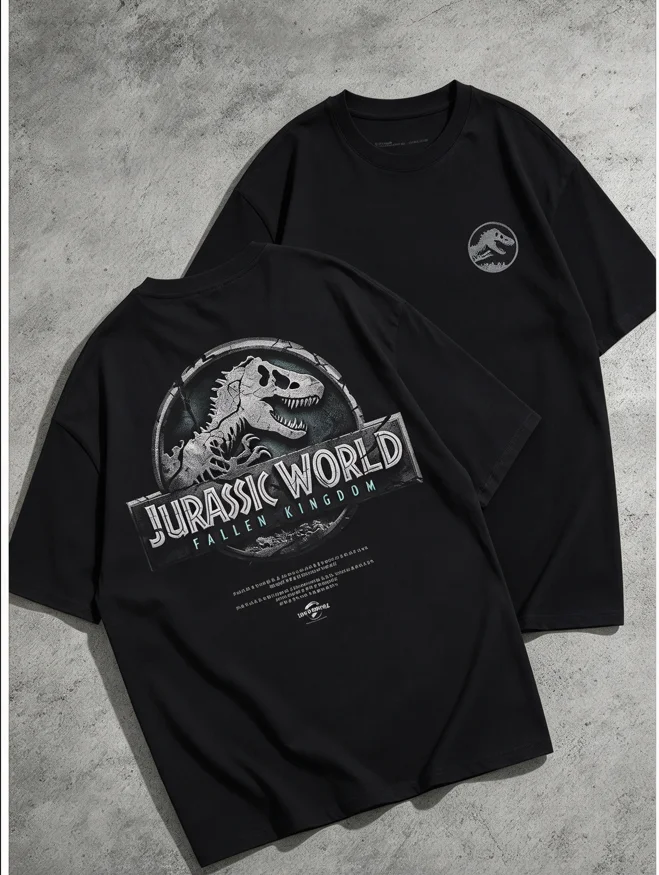 Oversized T-shirt Unisex Jurassic World Fallen Kingdom Dinosaur Skull Front Back Print Short Sleeve Movie Graphic Tee Tops