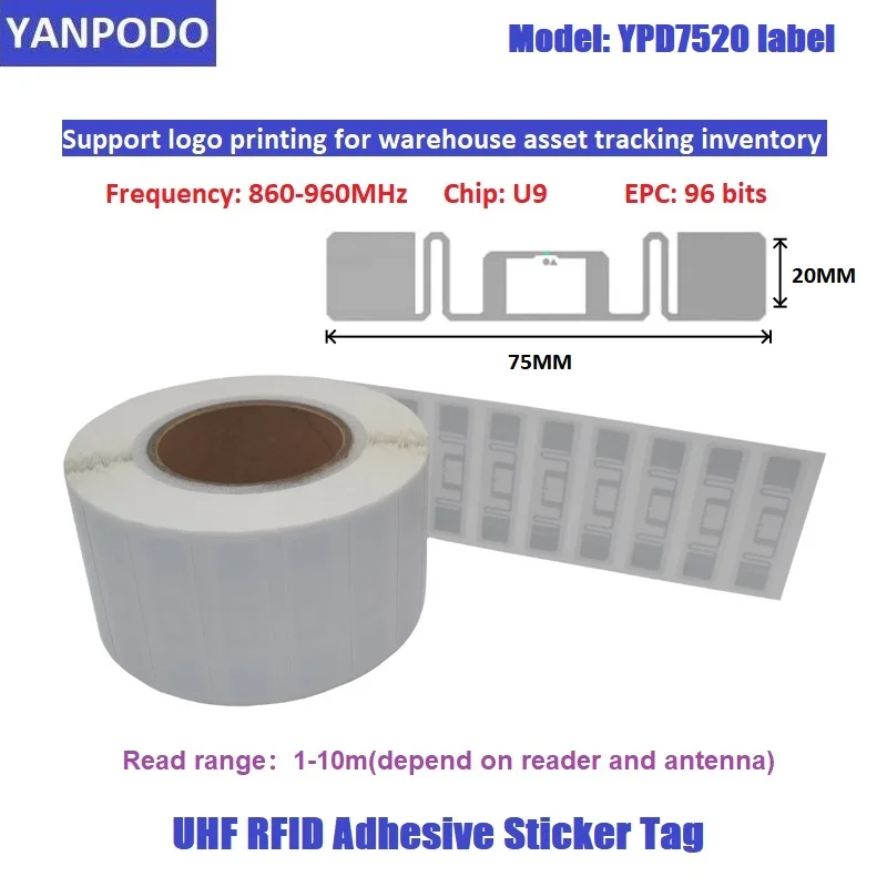 Ярлыки YANPODO UHF RFID 860-960, идентификация на расстоянии 1-10 м, считывание чипов, самые дешевые этикетки U9, считыватель 6C для управления складами