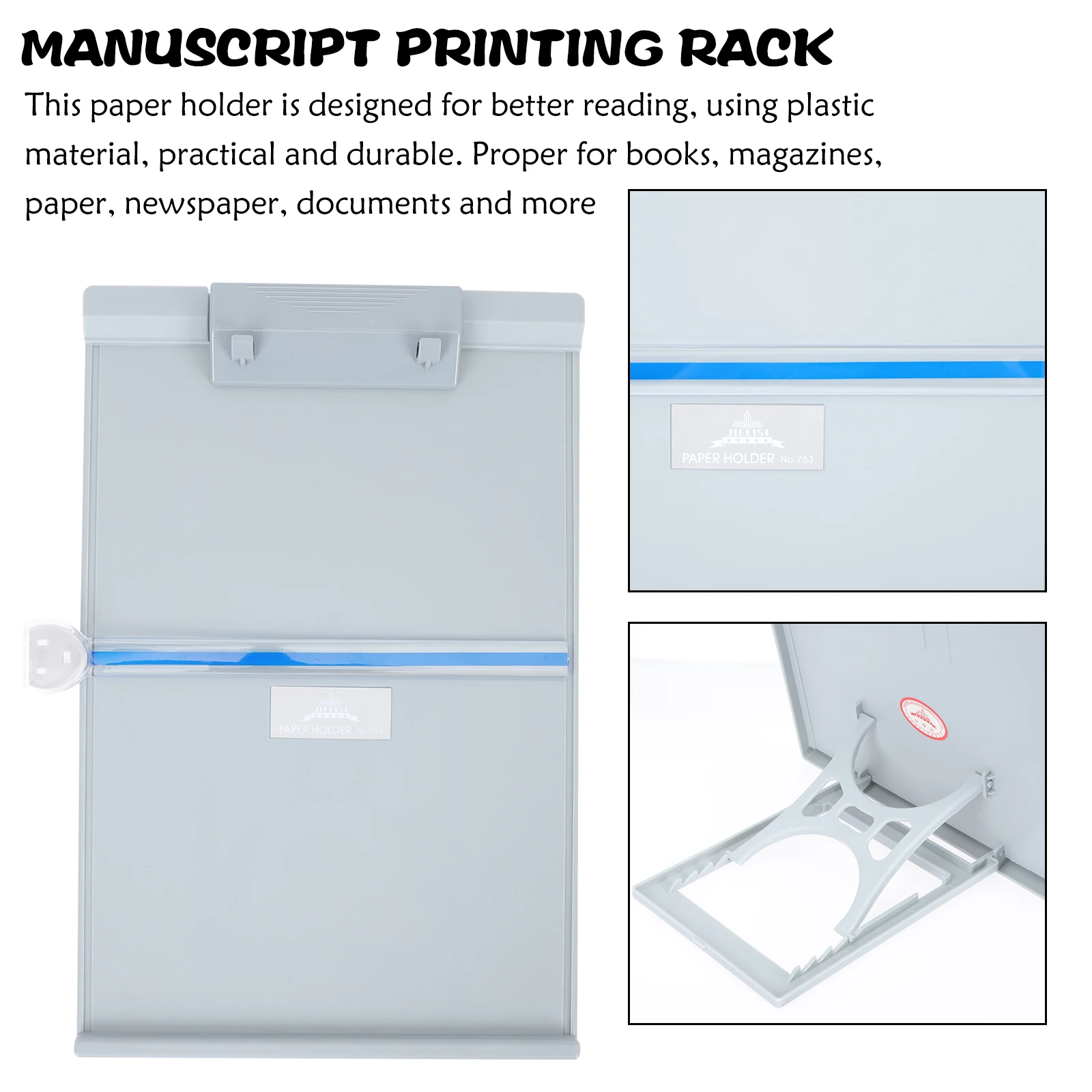 Ergonomischer Dokumentenhalter aus Kunststoff, Kopierständer für den Schreibtisch, verstellbarer Leseständer für Papiere, Berichte, Ordner, Büro, Arbeitszimmer