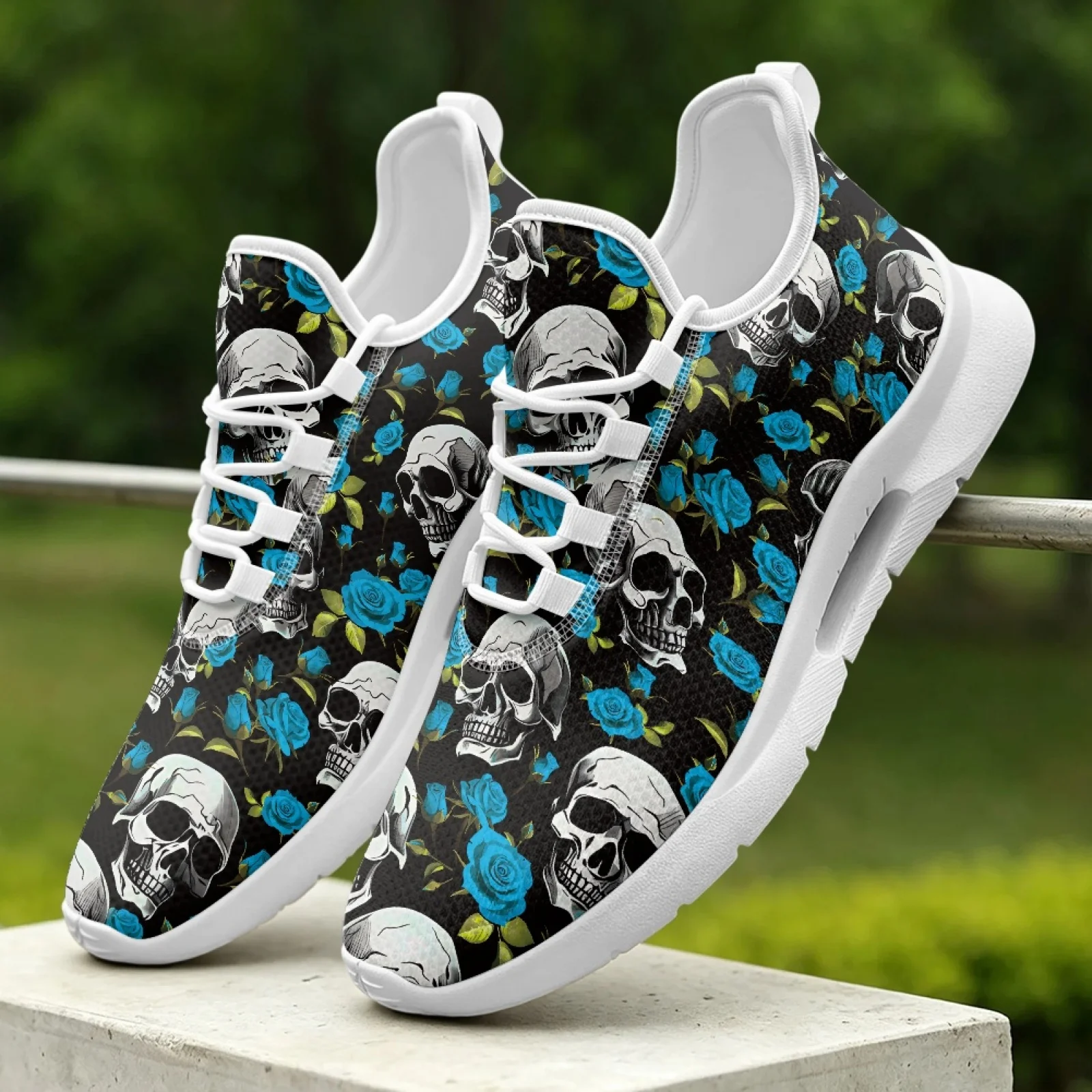 XIXIRIMIDO Women's Lace-up Casual Shoe Nurse Shoes Women's Sandals Men's Sneakers and Casual Shoes Tenis Feminino Rose Skull
