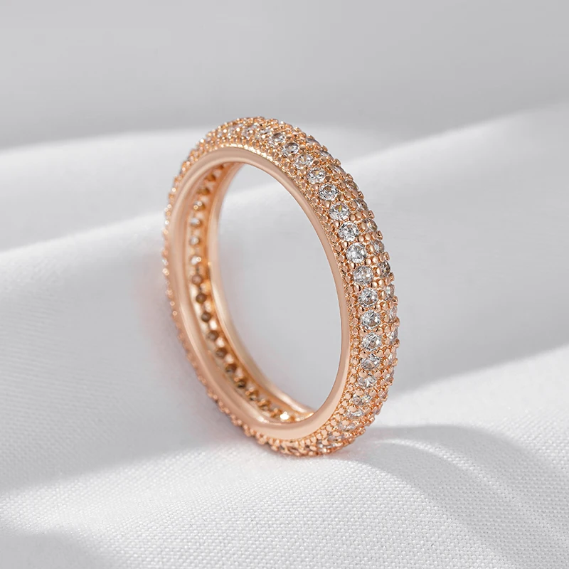 Kinel Hot Fashion Shiny Natural Zircon Full Circle Rings For Women 585 Rose Gold Color Classic Wedding Bride Daily Fine Jewelry