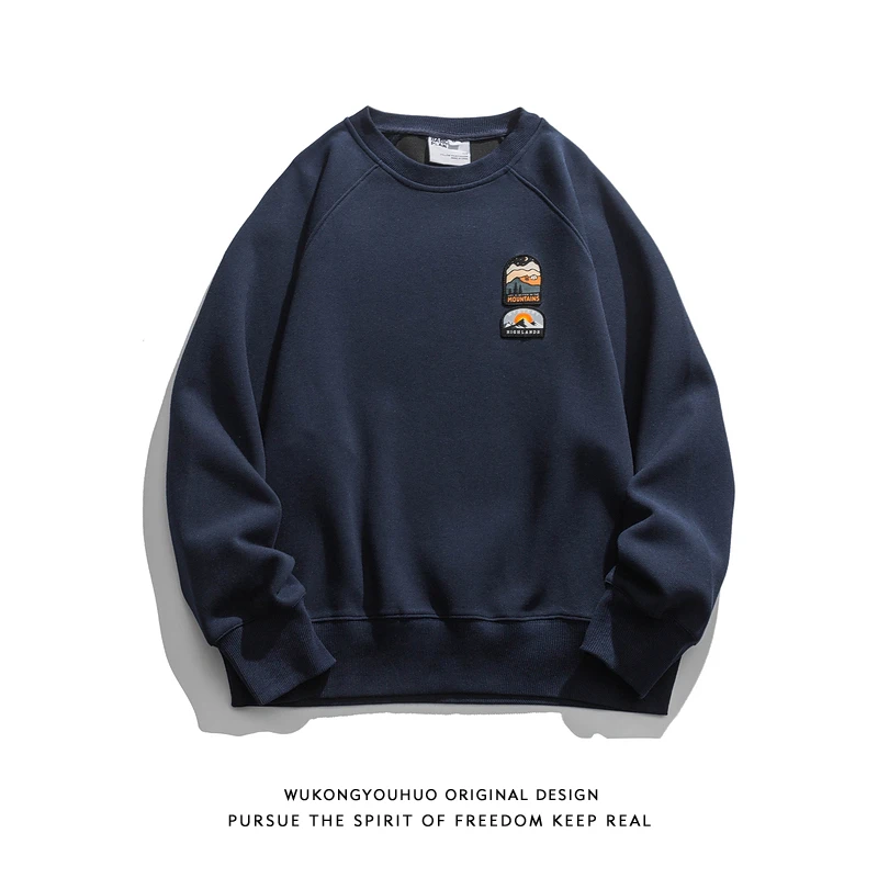 

Street Sle Loose Fit round Ne Sweatirt ex Basic Color Embroidered Logo Casual Comfortable Base Layer Top