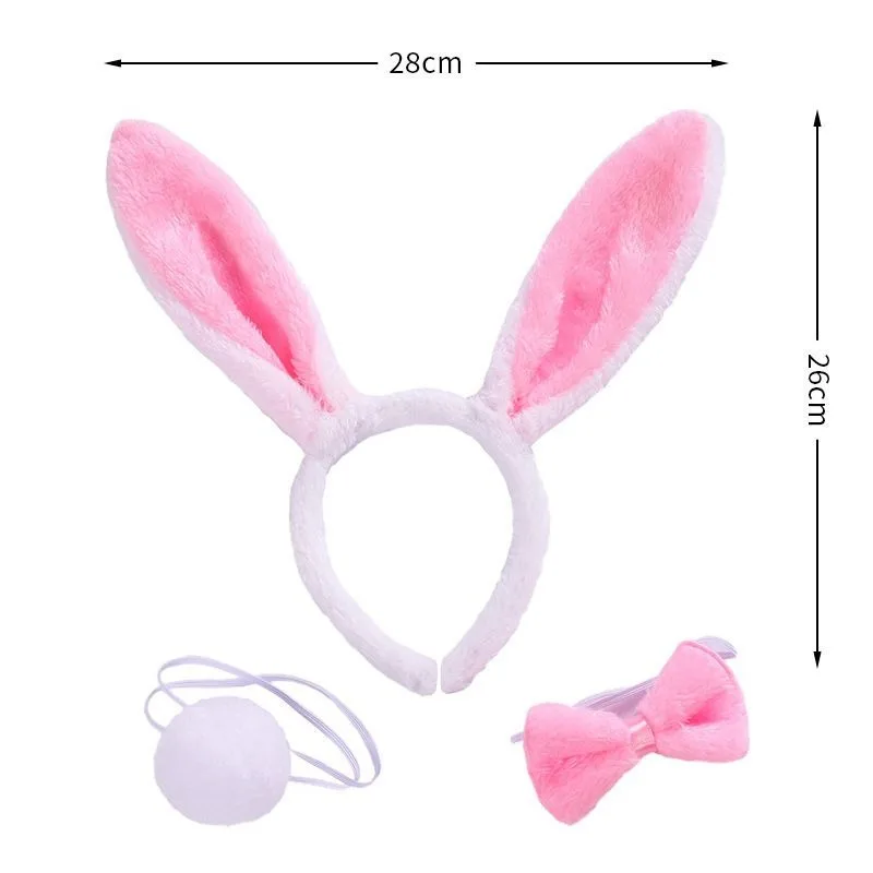 

Easter Rabbit Cosplay Pink Bunny Ears Tail Bow Three Piece Set Role Play Props Cute Dress Up Holiday Accessories Unisex