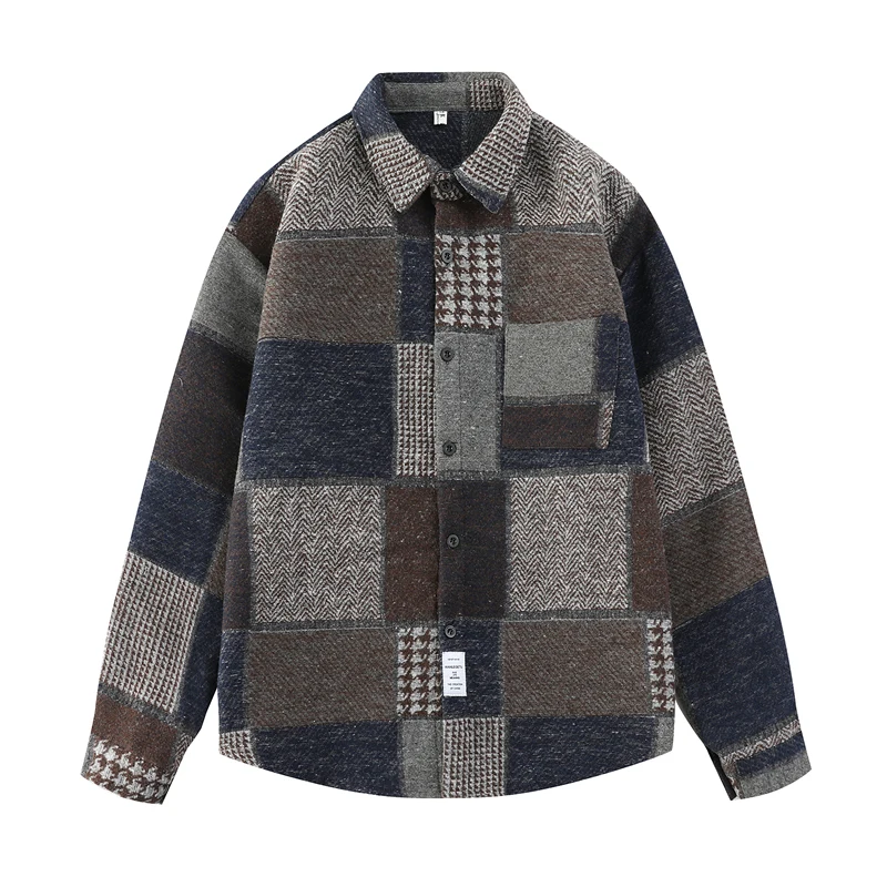 Spring and Autumn New Fashionable Trendy Thick Warm Wool Checkered Shirt Men's Loose Sports Large Size High Quality Shirt M-3XL