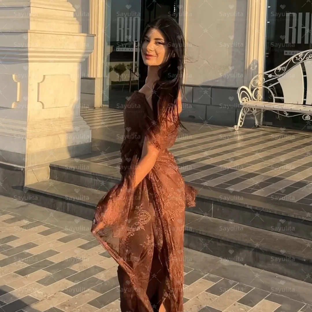 Sayulita فساتين لحضور الحفلات الموسيقية بدون حمالات بكتف واحد فستان سهرة مكشكش بفتحة جانبية من الدانتيل فساتين حفلات مسائية مخصصة #3