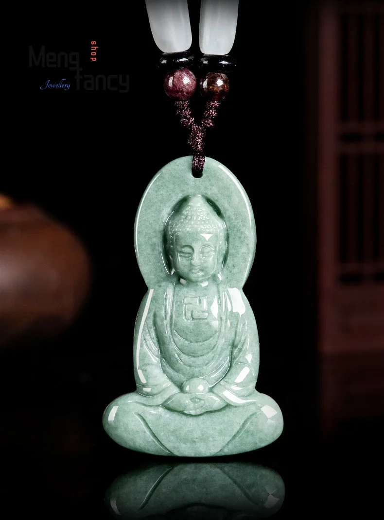 

Genuine natural A-goods jadeite bean green three-dimensional Rudraksha Buddha ice jade pendant Buddha pendant