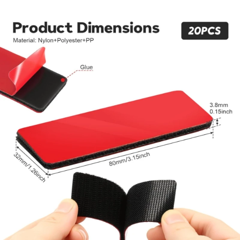 20 Sets Heavy Duty Adhesive Hook and Loop Strips, Waterproof & Heat-Resistant Tape for Strong Hold on Walls, Glass, Tile, Metal,