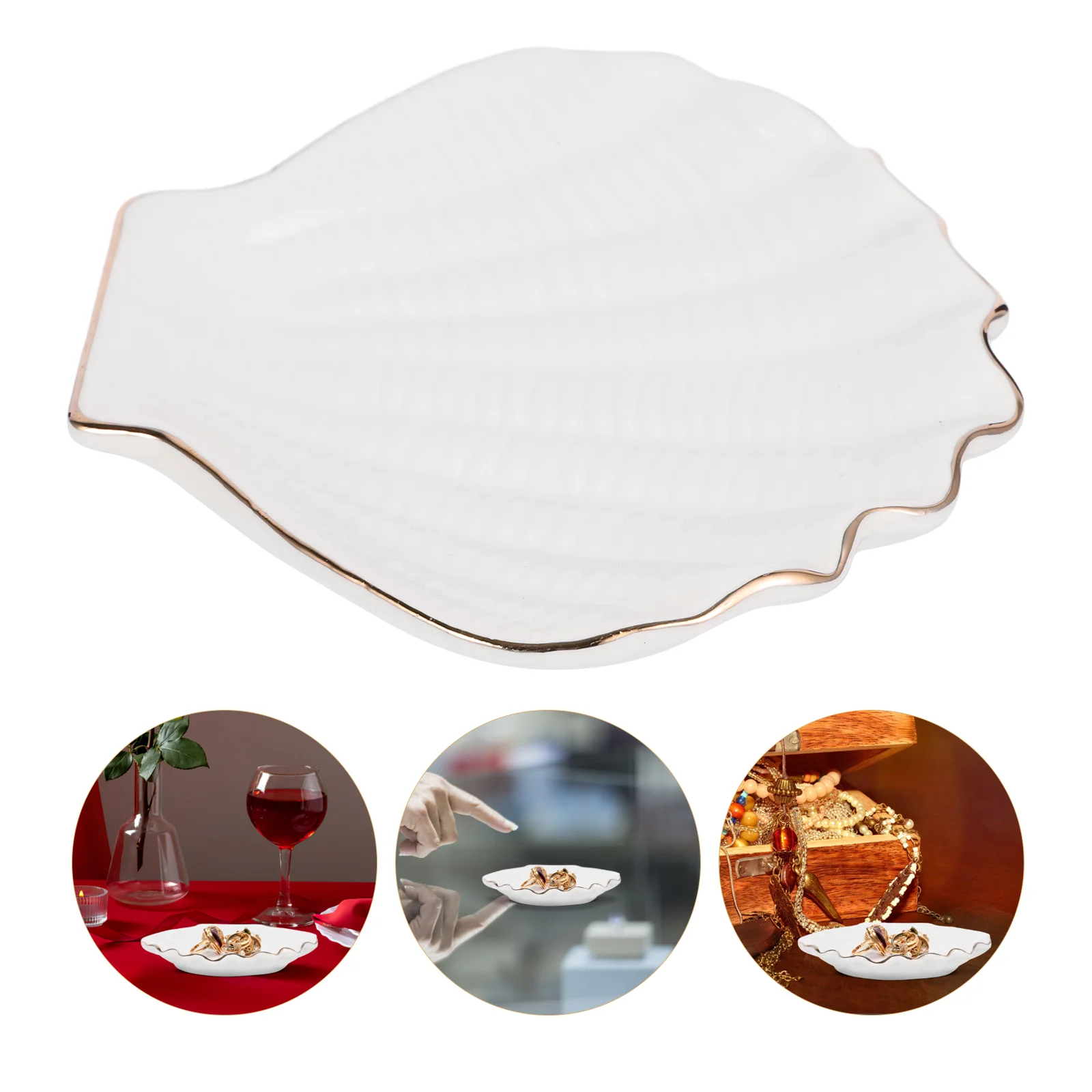 

Shell Jewelry Plate Trinket Dish Dressing Table Decor Storage Ornaments Decorative Tray Ceramic Accessories Holder Retro