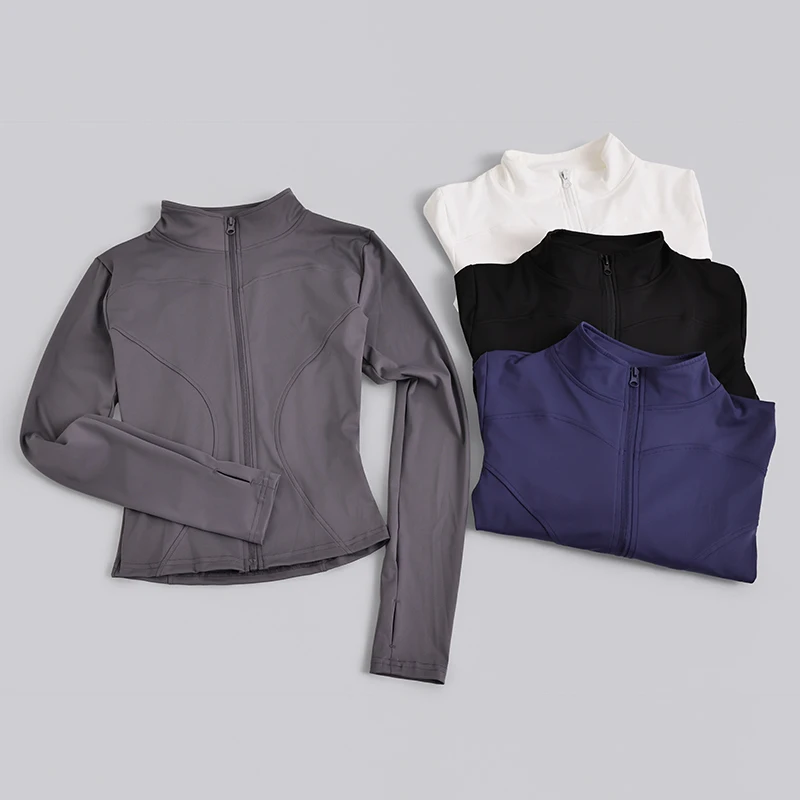 

Женская куртка для йоги с эластичной тканью, на молнии, с отверстиями для больших пальцев, быстросохнущая, для велоспорта, фитнеса, бега и всех сезонов, Y2K Slim