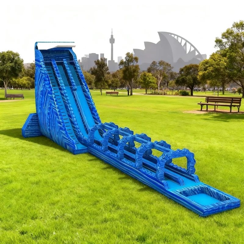 Inflatable Water Slide  Commercial Giant Blue Slide With Pool Including a powerful Blower