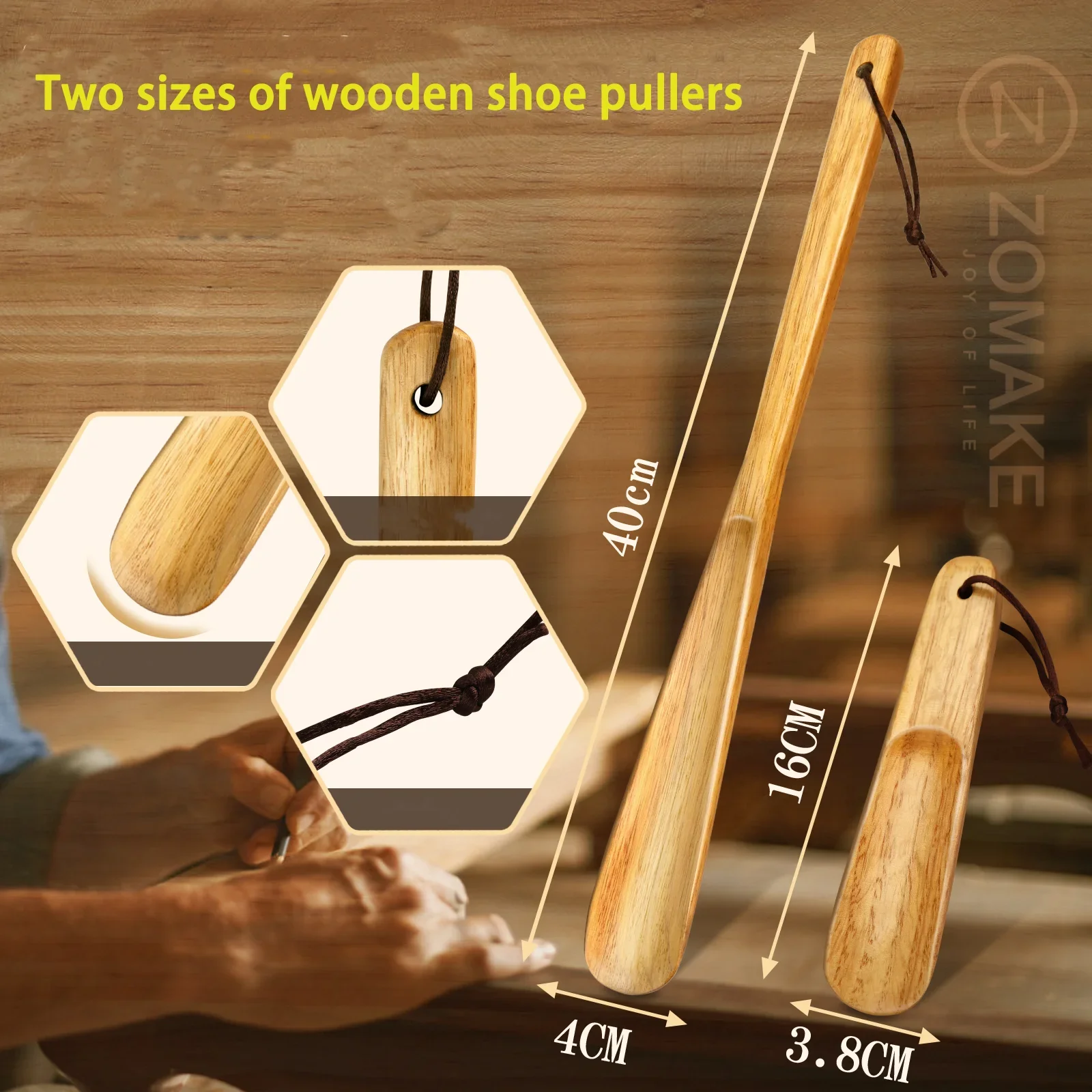 2 Stück Schuhlöffel, professioneller Schuhlöffel aus Holz, Schuhlöffel mit Holzgriff, langer Schuhlöffel, praktischer Schuhlöffel, Schuhzubehör. – Detail 4