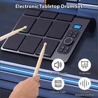 Electronic Tabletop Drum Set with 2 Speaker 9 Pads Color Lighting Supports BT MIDI Various Audio Connection LCD Display Adjustab