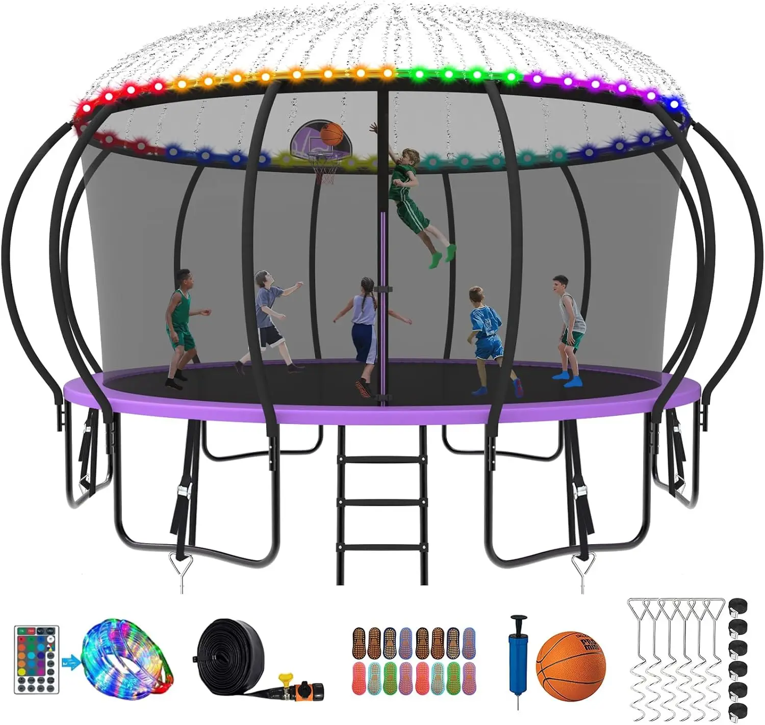 

2025 Upgraded 8 10 12 14 15 16 FT 1500lbs Tranpoline for Kids and Adults with Light Sprinkler Socks Recreational Tranpoline with