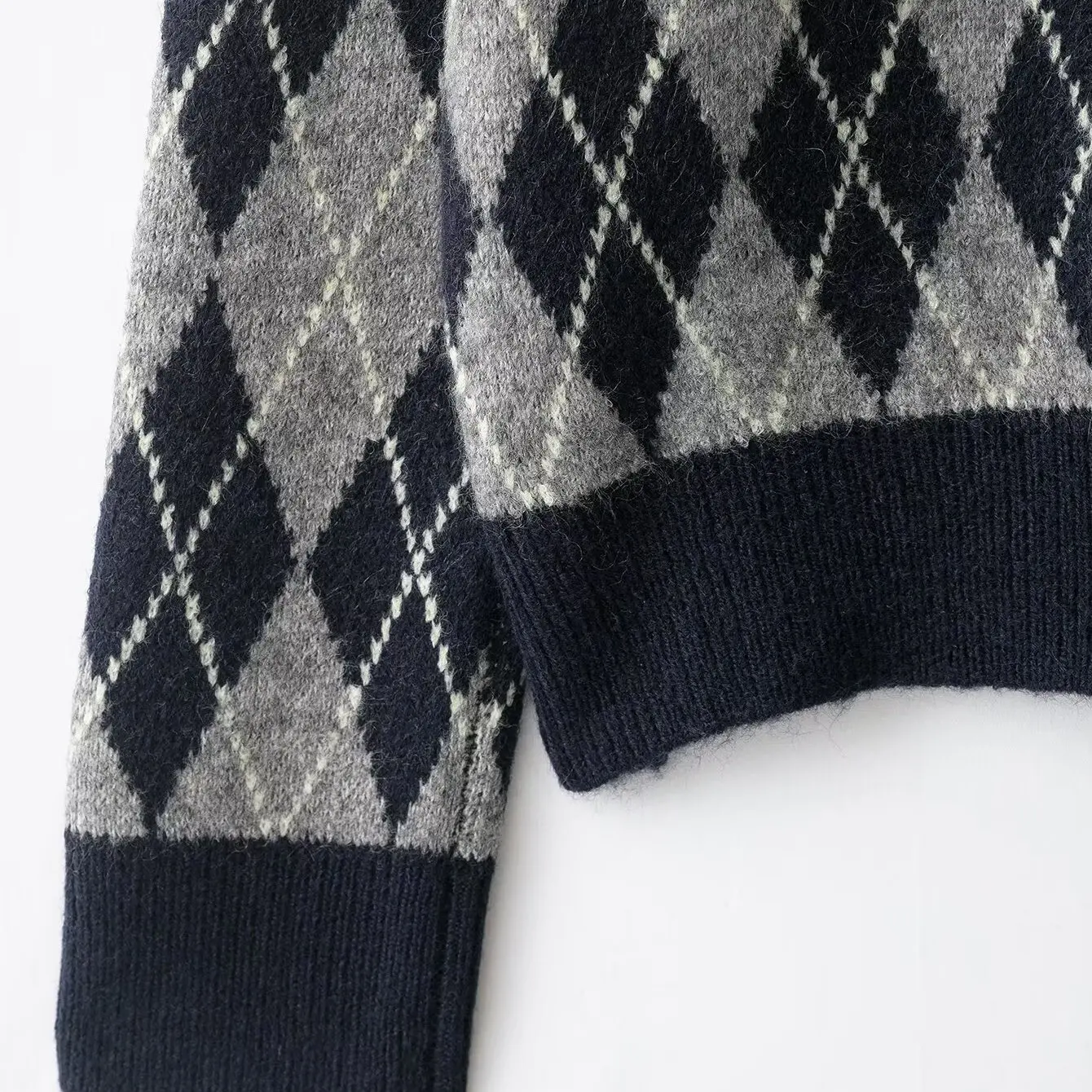 سترة نسائية أنيقة من JNLEAOG بنمط الماس المحبوك، تصميم فضفاض بأكمام طويلة وياقة على شكل V، مصنوعة من ألياف البوليستر، إصدار ج...