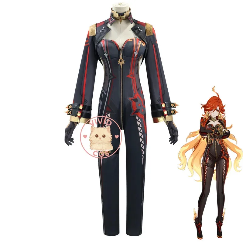 

Genshin Impact Cosplay Anime Mavika RPG Black Jumpsuit Costume for Halloween Party Comic Con Outfit Wig;2,c'4,h.