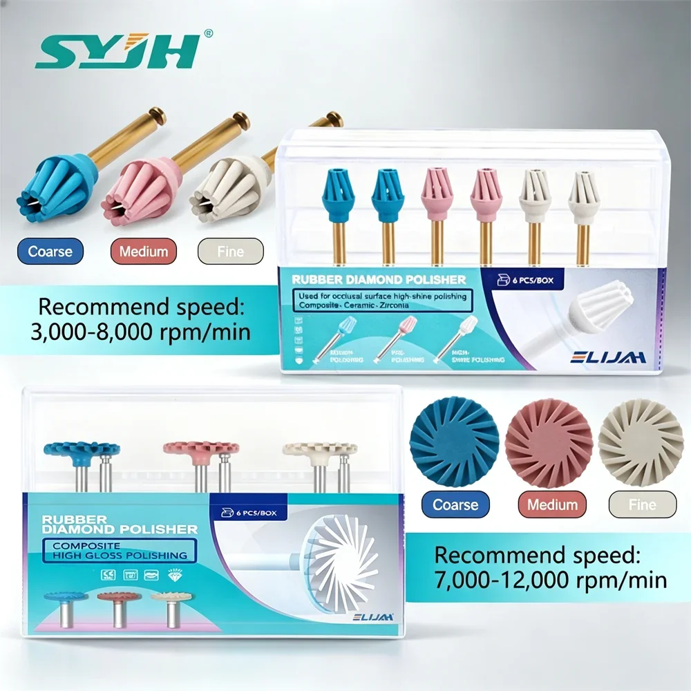 6Pcs/Box SYJH Dental Rubber Polisher Composite Resin Polishing Diamond System Spiral Flex Wheel RA 4mm Dentistry Material