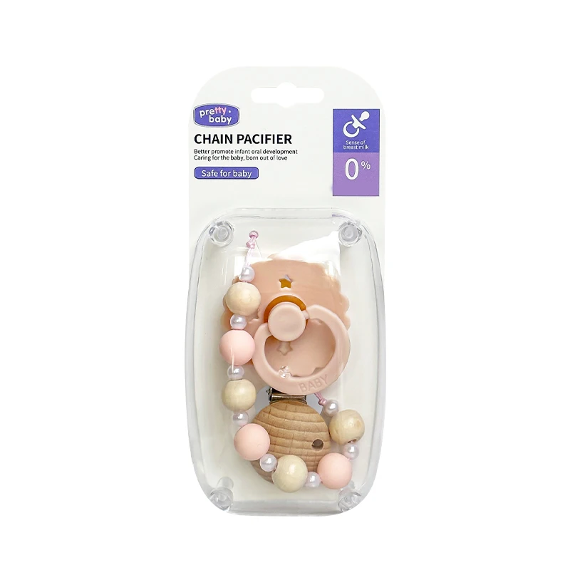 2 stuks/verpakking Zonnebloemvormige babyfopspeen met houten fopspeenclip, fopspeenhouder set