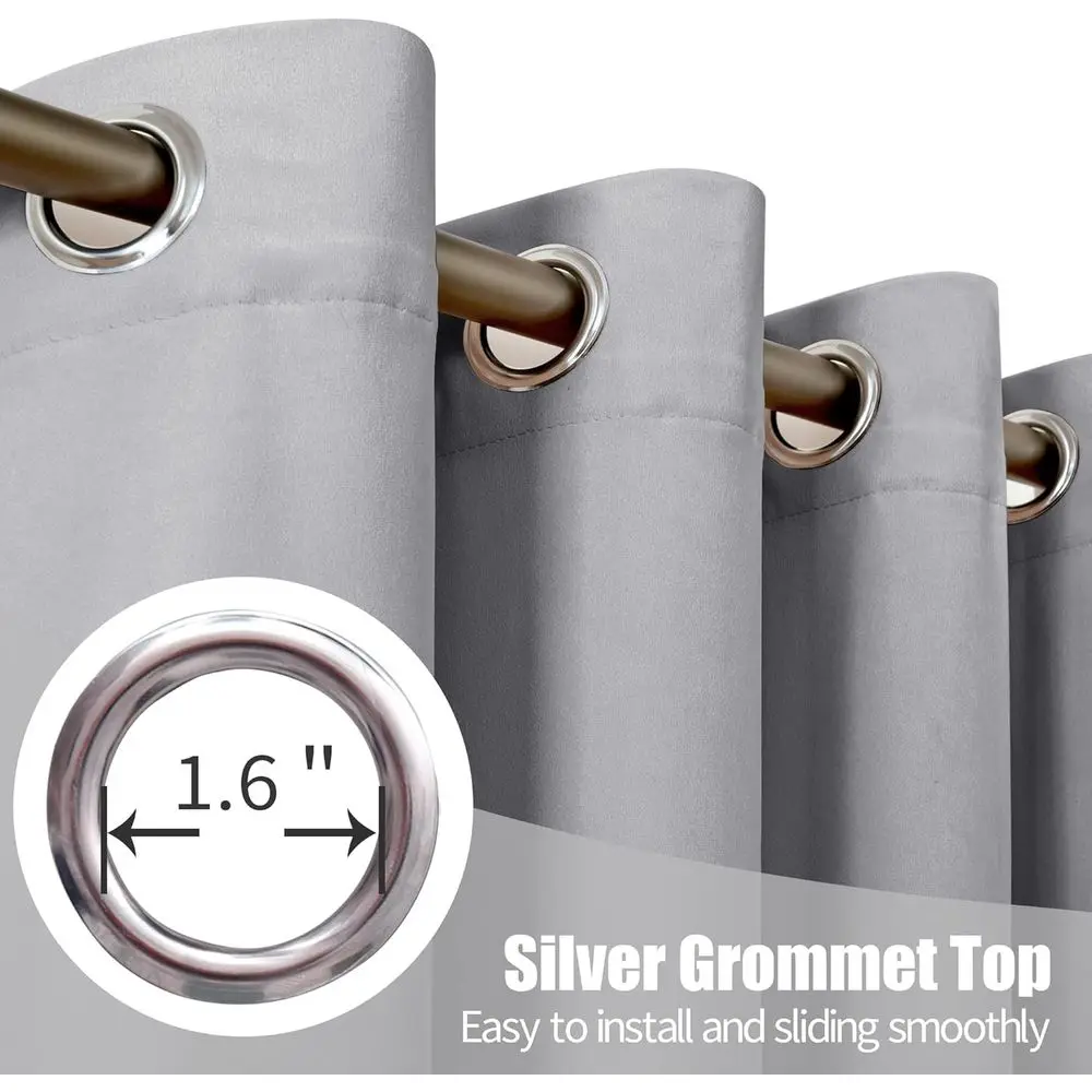 Thermal Insulated 102 Grey Velvet Curtains, 2-Panel, 52x102 for Living Room & Bedroom Privacy