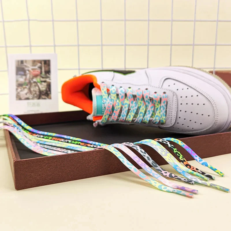 Leopard Laces for Sneakers AF1/AJ Colorful Print Tie-dye Gradient Shoelace Rubber Band for Shoes Men Women Canvas Sports Strings