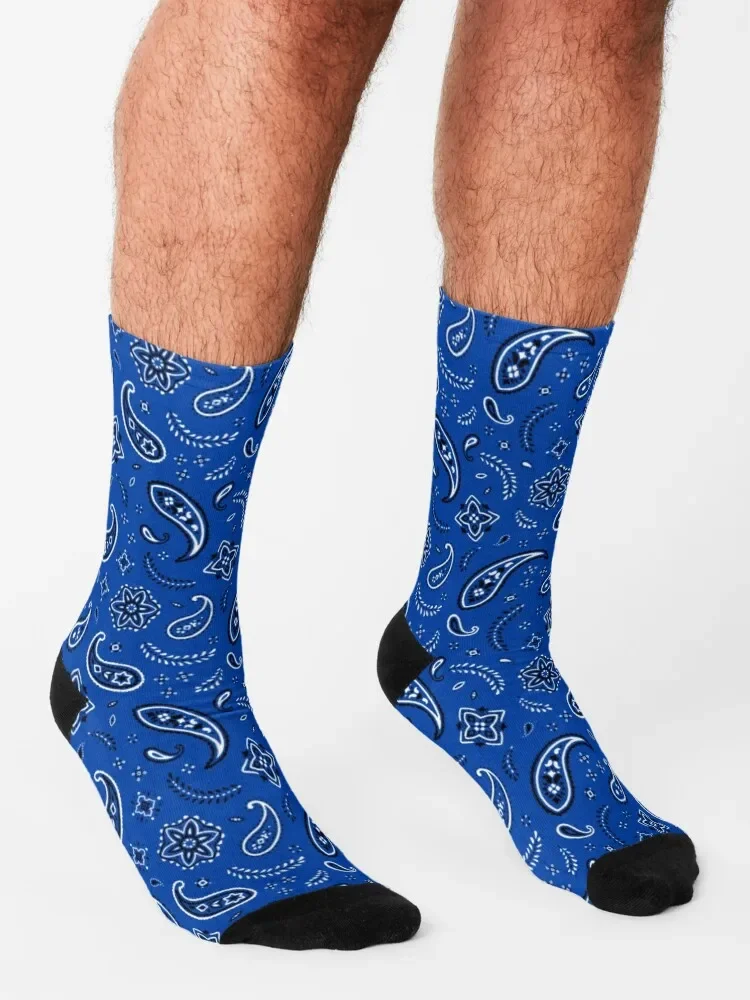 Bandana en toda la prenda para hombre y mujer, calcetines divertidos de regalo, color azul