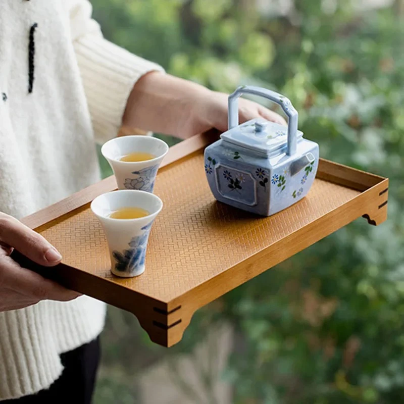 

Japanese Style Bamboo Square Tea Tray Solid Wood Tea Set Tray Kung Fu Tea Cup Storage Tray Desktop Decoration Kitchen Tools