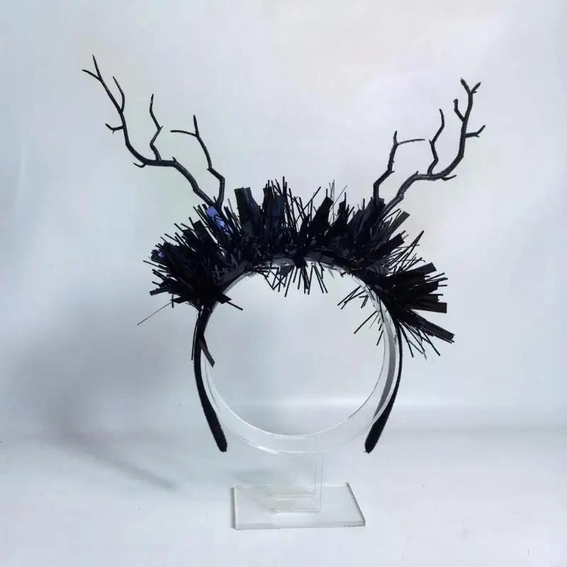 Costume Hair Accessory Headband for Halloween Looks, Black Branch Design with Textured Center Accent, Easy Wear for Parties Y08E
